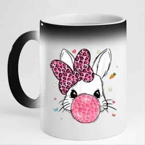 Cute Bunny Face Pink Leopard Bubblegum Easter Day Wo Girl 11oz Black Color Changing Mug