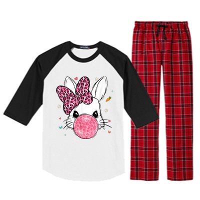 Cute Bunny Face Pink Leopard Bubblegum Easter Day Wo Girl Raglan Sleeve Pajama Set