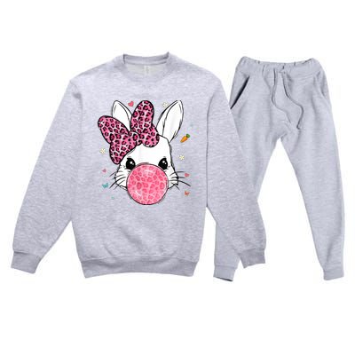 Cute Bunny Face Pink Leopard Bubblegum Easter Day Wo Girl Premium Crewneck Sweatsuit Set