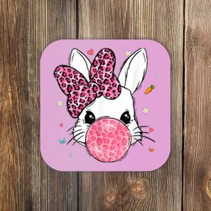 Cute Bunny Face Pink Leopard Bubblegum Easter Day Wo Girl Coaster