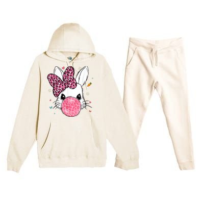 Cute Bunny Face Pink Leopard Bubblegum Easter Day Wo Girl Premium Hooded Sweatsuit Set