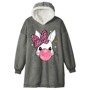 Cute Bunny Face Pink Leopard Bubblegum Easter Day Wo Girl Hooded Wearable Blanket