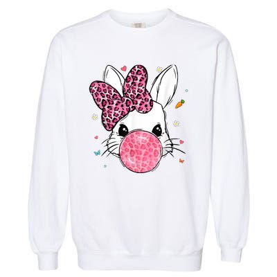 Cute Bunny Face Pink Leopard Bubblegum Easter Day Wo Girl Garment-Dyed Sweatshirt