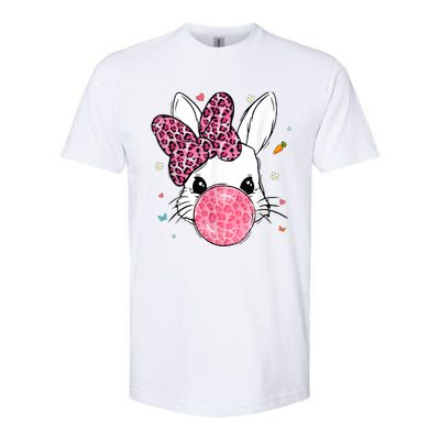 Cute Bunny Face Pink Leopard Bubblegum Easter Day Wo Girl Softstyle CVC T-Shirt