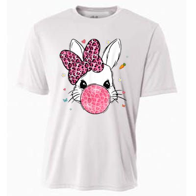 Cute Bunny Face Pink Leopard Bubblegum Easter Day Wo Girl Cooling Performance Crew T-Shirt