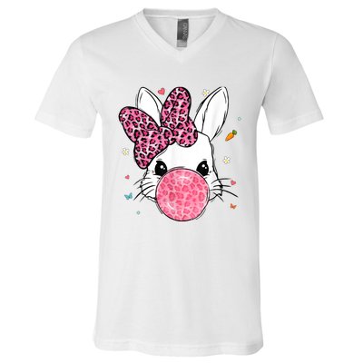 Cute Bunny Face Pink Leopard Bubblegum Easter Day Wo Girl V-Neck T-Shirt