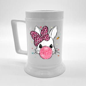 Cute Bunny Face Pink Leopard Bubblegum Easter Day Wo Girl Beer Stein