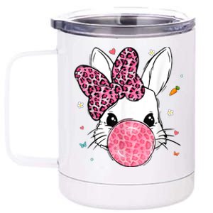 Cute Bunny Face Pink Leopard Bubblegum Easter Day Wo Girl 12 oz Stainless Steel Tumbler Cup