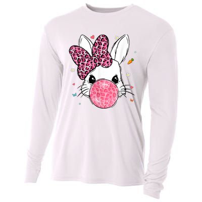 Cute Bunny Face Pink Leopard Bubblegum Easter Day Wo Girl Cooling Performance Long Sleeve Crew