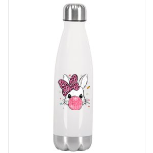 Cute Bunny Face Pink Leopard Bubblegum Easter Day Wo Girl Stainless Steel Insulated Water Bottle