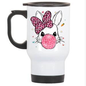 Cute Bunny Face Pink Leopard Bubblegum Easter Day Wo Girl Stainless Steel Travel Mug