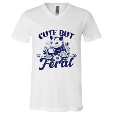 Cute But Feral Possum Outfits Funny Opossum V-Neck T-Shirt