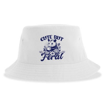 Cute But Feral Possum Outfits Funny Opossum Sustainable Bucket Hat
