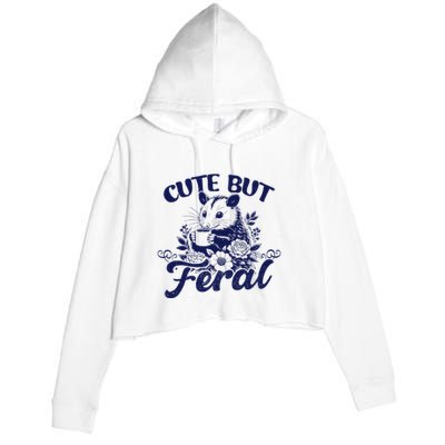 Cute But Feral Possum Outfits Funny Opossum Crop Fleece Hoodie