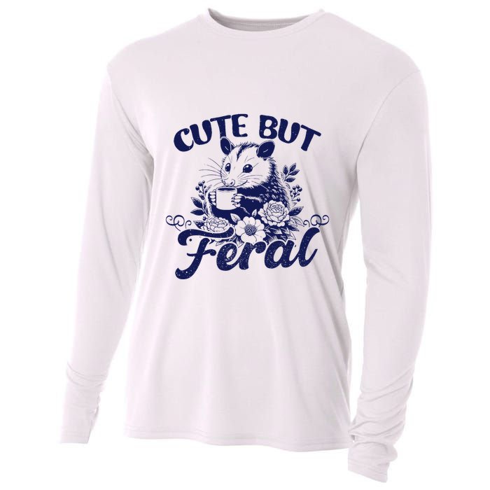 Cute But Feral Possum Outfits Funny Opossum Cooling Performance Long Sleeve Crew