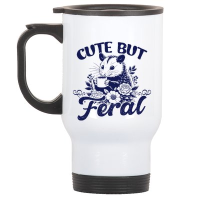 Cute But Feral Possum Outfits Funny Opossum Stainless Steel Travel Mug