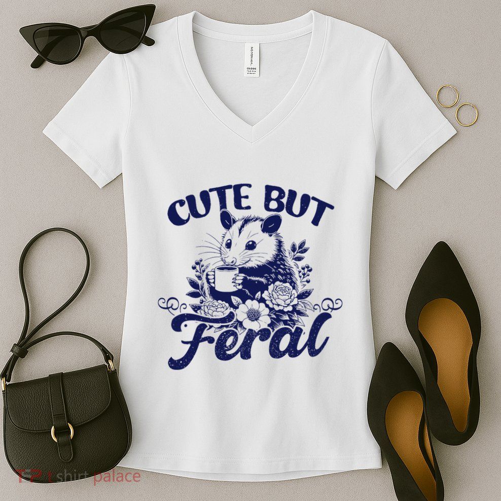 Cute But Feral Possum Outfits Funny Opossum Women's V-Neck T-Shirt