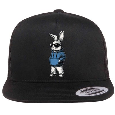 Cool Bunny Face Sunglasses Rabbit Happy Easter Day Flat Bill Trucker Hat