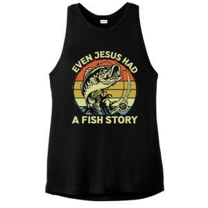 Christian Bass Fishing Even Jesus Had Fish Story Funny Dad Ladies PosiCharge Tri-Blend Wicking Tank