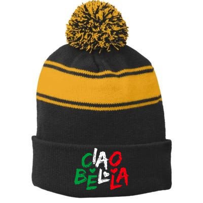 Ciao Bella For Italians Italy Flag Stripe Pom Pom Beanie