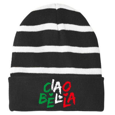 Ciao Bella For Italians Italy Flag Striped Beanie with Solid Band