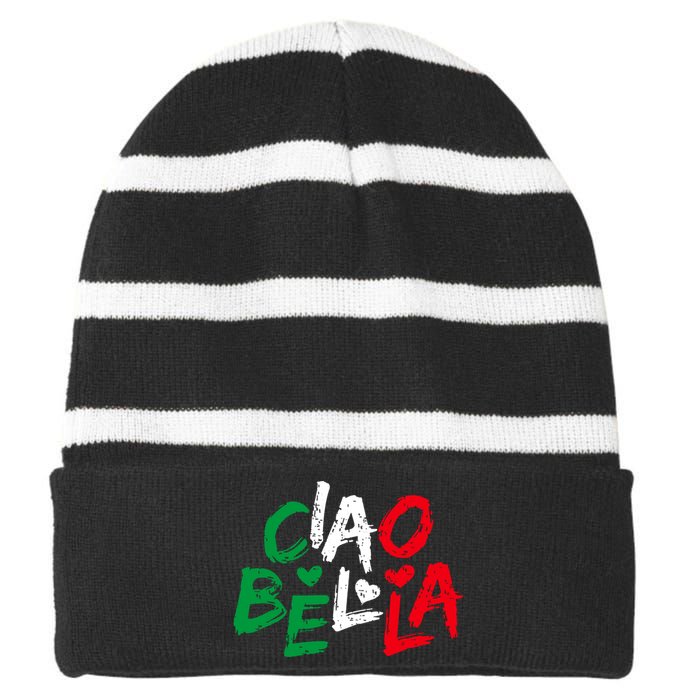 Ciao Bella For Italians Italy Flag Striped Beanie with Solid Band