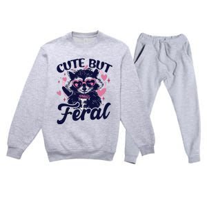 Cute But Feral Raccoon Outfits For Women Funny Raccoon Premium Crewneck Sweatsuit Set