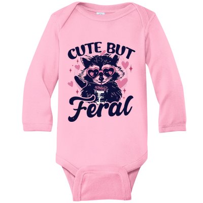 Cute But Feral Raccoon Outfits For Women Funny Raccoon Baby Long Sleeve Bodysuit