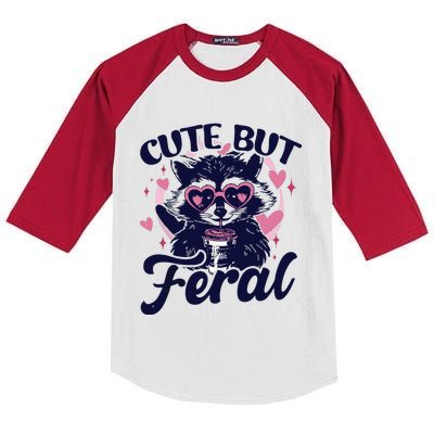 Cute But Feral Raccoon Outfits For Women Funny Raccoon Kids Colorblock Raglan Jersey