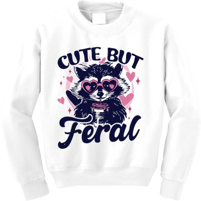 Cute But Feral Raccoon Outfits For Women Funny Raccoon Kids Sweatshirt