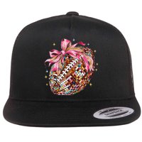 Coquette Bow Football Disco Football Bow Coquette Flat Bill Trucker Hat