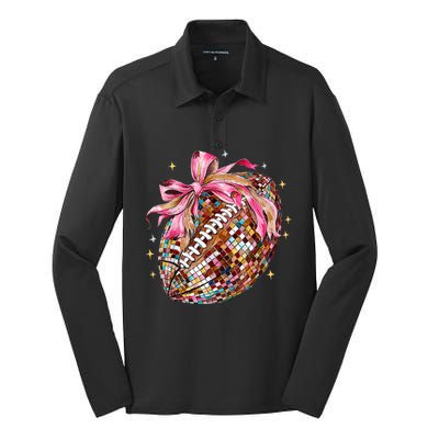 Coquette Bow Football Disco Football Bow Coquette Silk Touch Performance Long Sleeve Polo