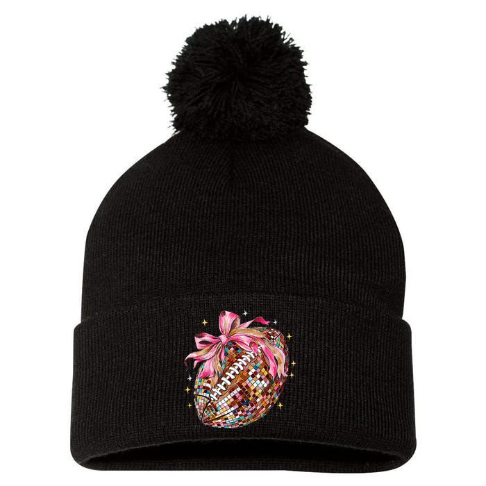 Coquette Bow Football Disco Football Bow Coquette Pom Pom 12in Knit Beanie