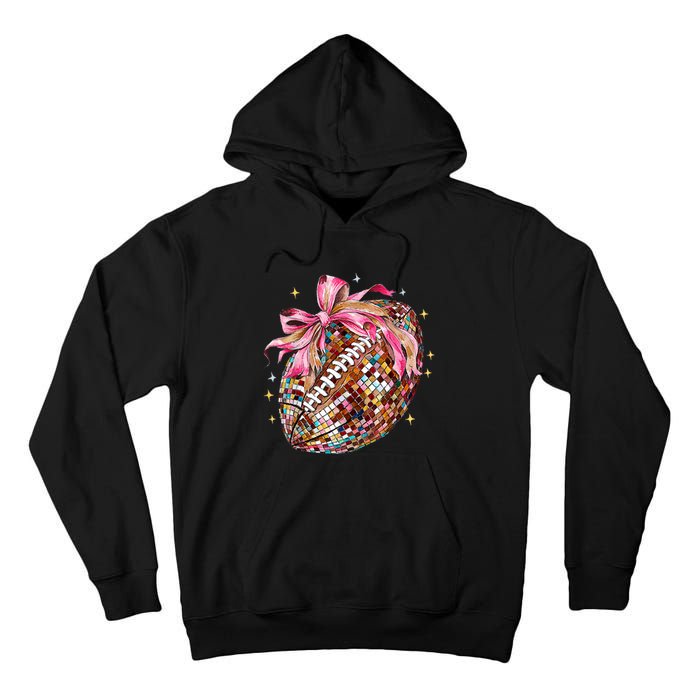 Coquette Bow Football Disco Football Bow Coquette Tall Hoodie