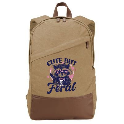 Cute But Feral Raccoon Funny Raccoon Gift Cotton Canvas Backpack