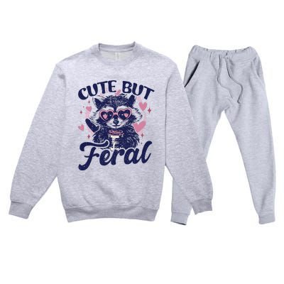 Cute But Feral Raccoon Funny Raccoon Gift Premium Crewneck Sweatsuit Set