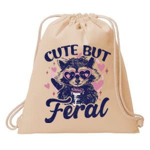 Cute But Feral Raccoon Funny Raccoon Gift Drawstring Bag