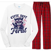 Cute But Feral Raccoon Funny Raccoon Gift Long Sleeve Pajama Set