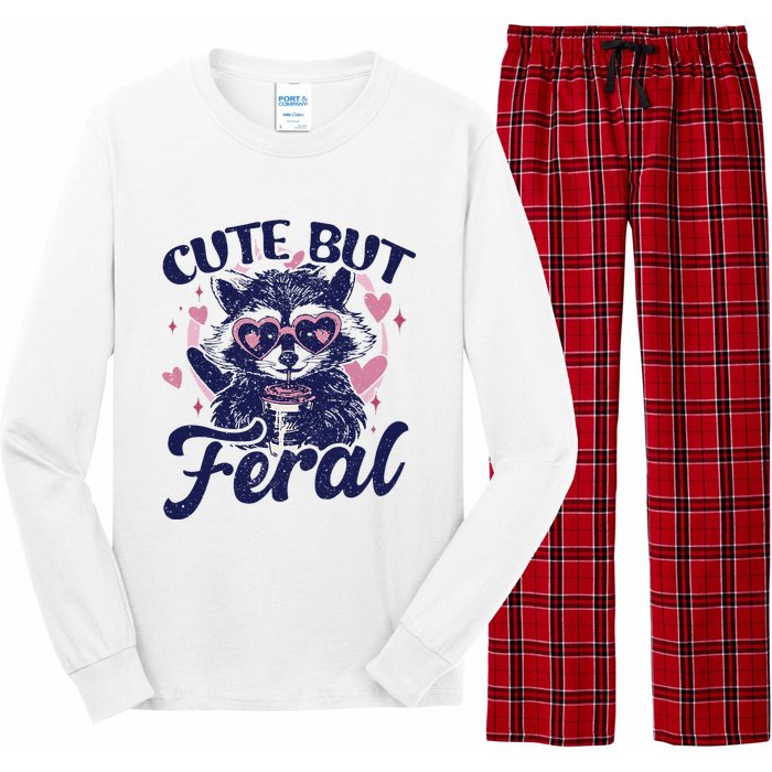 Cute But Feral Raccoon Funny Raccoon Gift Long Sleeve Pajama Set