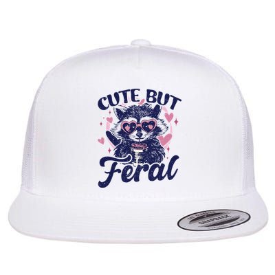 Cute But Feral Raccoon Funny Raccoon Gift Flatbill Hat