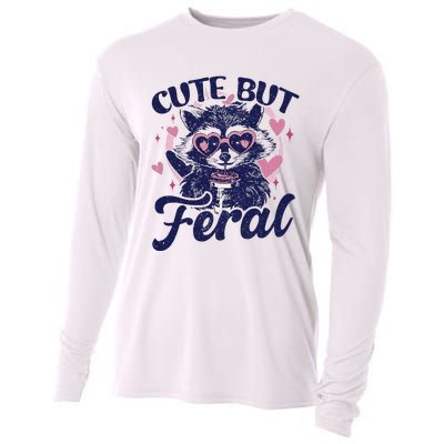 Cute But Feral Raccoon Funny Raccoon Gift Cooling Performance Long Sleeve Crew