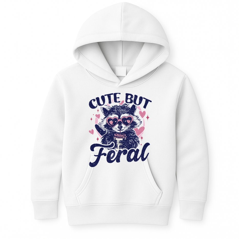 Cute But Feral Raccoon Funny Raccoon Gift Kids Hoodie