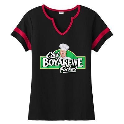 Chef BOYAREWE Fucked Funny Anti Biden Pro Trump Ladies Halftime Notch Neck Tee