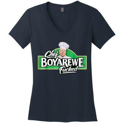 Chef BOYAREWE Fucked Funny Anti Biden Pro Trump Women's V-Neck T-Shirt