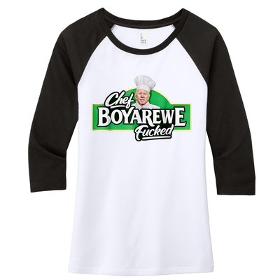 Chef BOYAREWE Fucked Funny Anti Biden Pro Trump Women's Tri-Blend 3/4-Sleeve Raglan Shirt