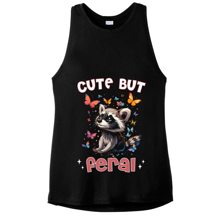 Cute But Feral Funny Raccoon Blue Butterfly Summer Gift Ladies PosiCharge Tri-Blend Wicking Tank