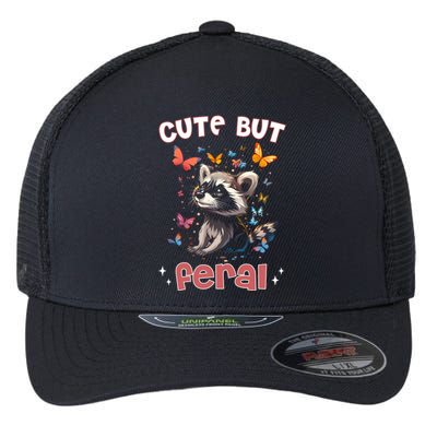 Cute But Feral Funny Raccoon Blue Butterfly Summer Gift Flexfit Unipanel Trucker Cap