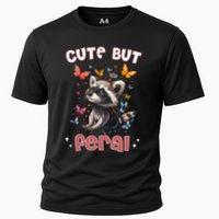 Cute But Feral Funny Raccoon Blue Butterfly Summer Gift Cooling Performance Crew T-Shirt