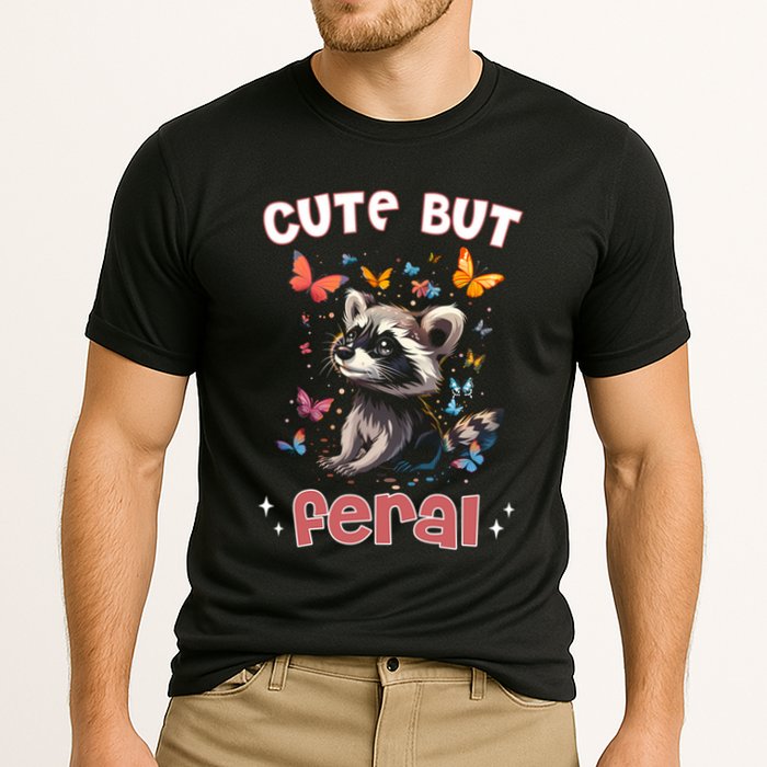 Cute But Feral Funny Raccoon Blue Butterfly Summer Gift Cooling Performance Crew T-Shirt