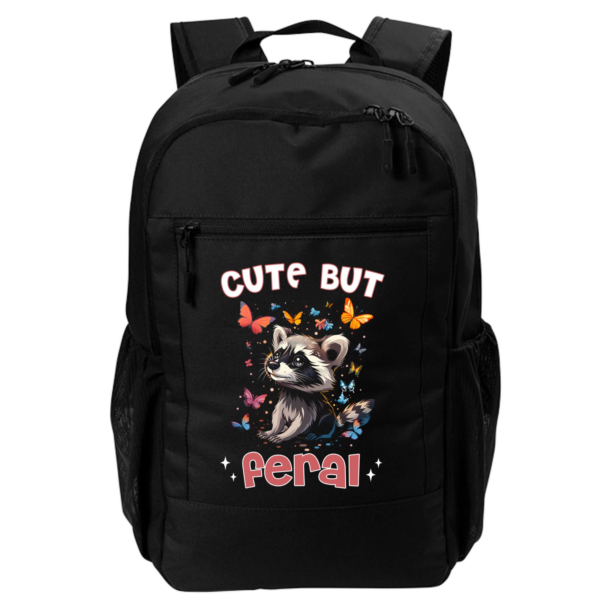 Cute But Feral Funny Raccoon Blue Butterfly Summer Gift Backpack